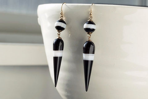 Victorian Banded Agate Drop Earrings