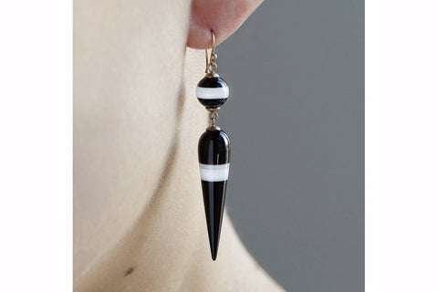 Victorian Banded Agate Drop Earrings