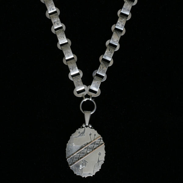 Victorian Aesthetic Movement Silver Collar and Locket