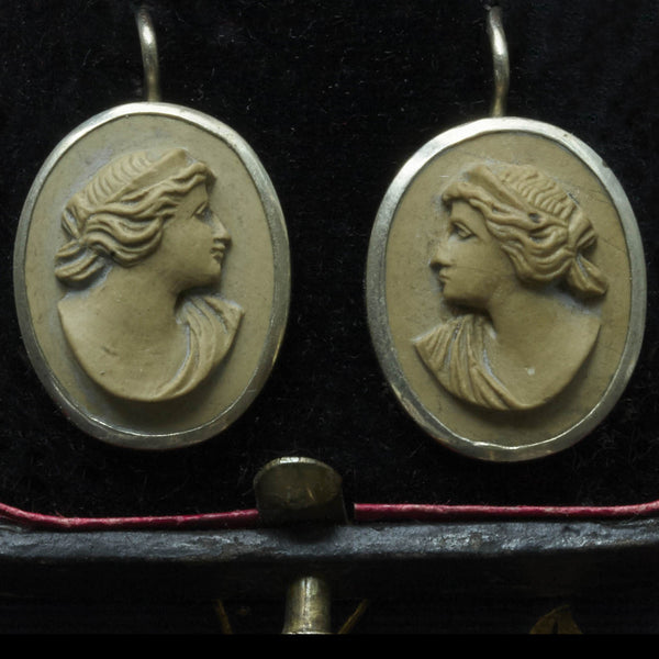 Victorian Lava Cameo Earrings
