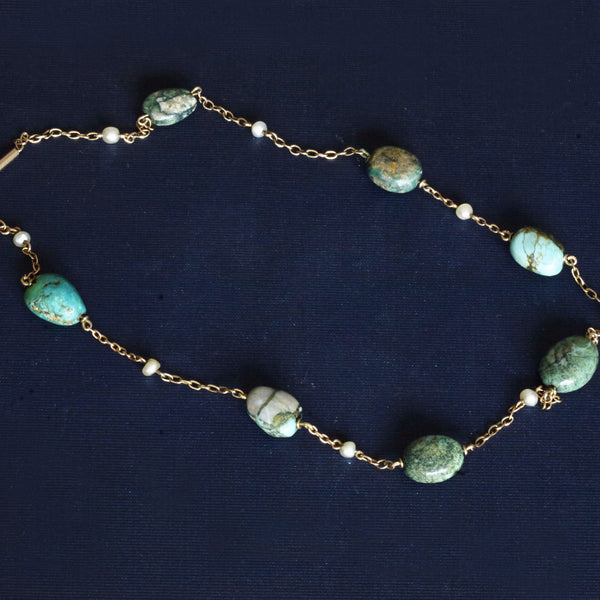 Edwardian Turquoise Pearl Nugget Necklace