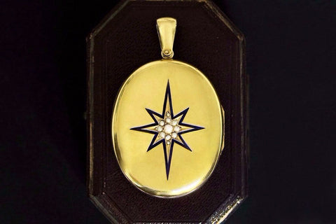 Victorian Starburst Blue Enamel Locket