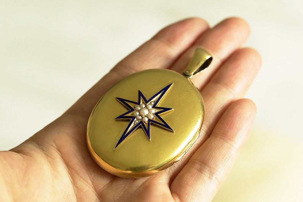 Victorian Starburst Blue Enamel Locket
