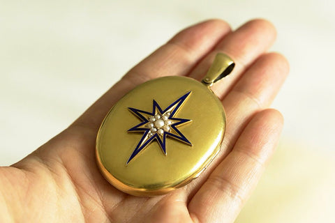 Victorian Starburst Blue Enamel Locket