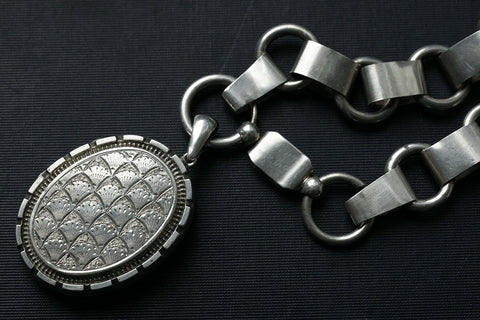 Victorian Oversized Sterling Silver Locket and Chain