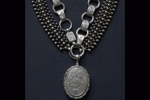 Victorian Oversized Sterling Silver Locket and Chain