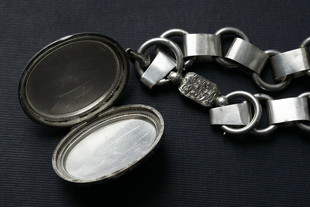 Victorian Oversized Sterling Silver Locket and Chain