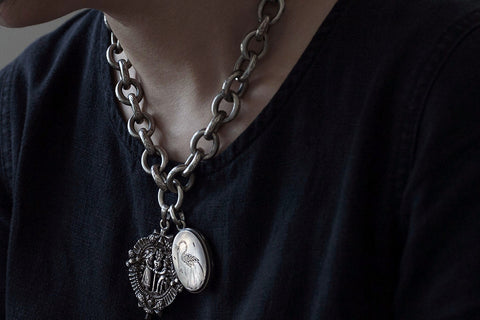 Victorian Chunky Sterling Chain with Locket and Pendant