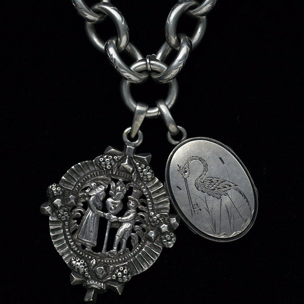 Victorian Chunky Sterling Chain with Locket and Pendant