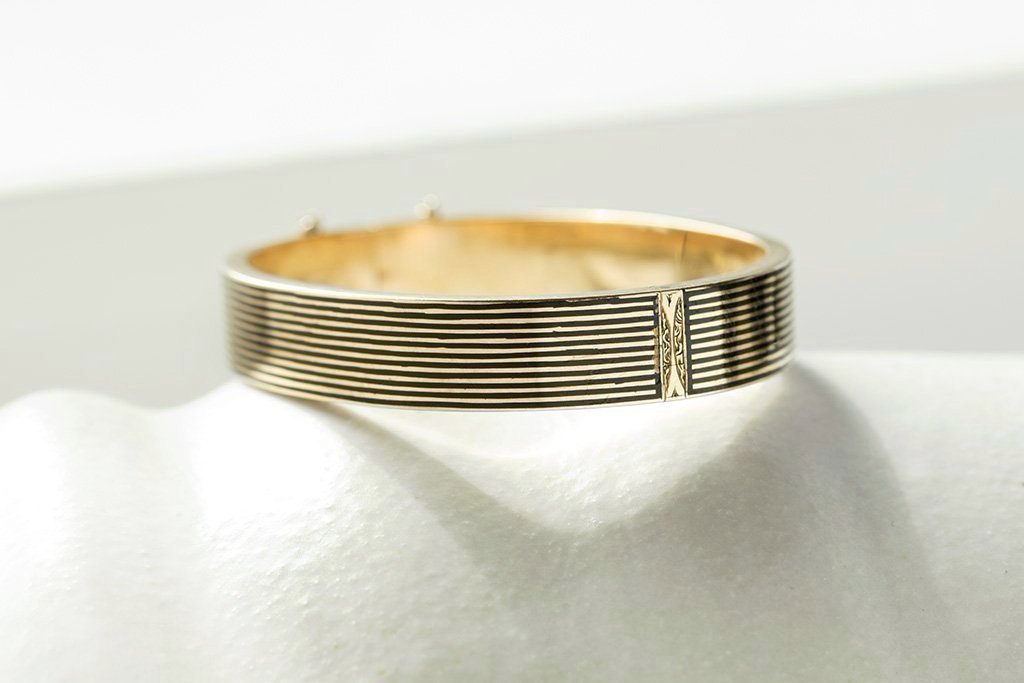 Victorian Black Enamel Stripe Bangle