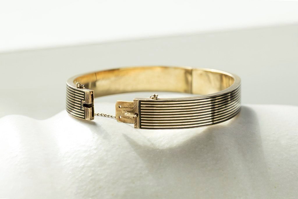 Victorian Black Enamel Stripe Bangle