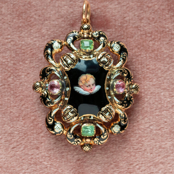 Late Georgian Swiss Enamel Cherub Pendant/Brooch