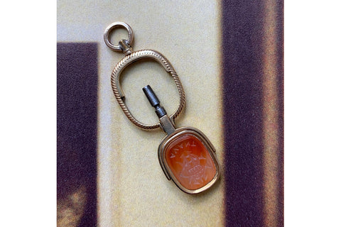 Victorian Carnelian Swivel Watch Key Pendant