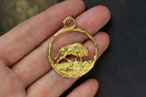 Vintage Zodiac 'Taurus' Pendant with Diamond