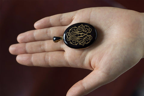 Victorian Tiffany & Co Black Enamel and Gold Locket