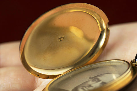 Victorian Tiffany & Co Black Enamel and Gold Locket