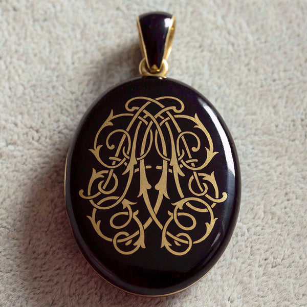 Victorian Tiffany & Co Black Enamel and Gold Locket
