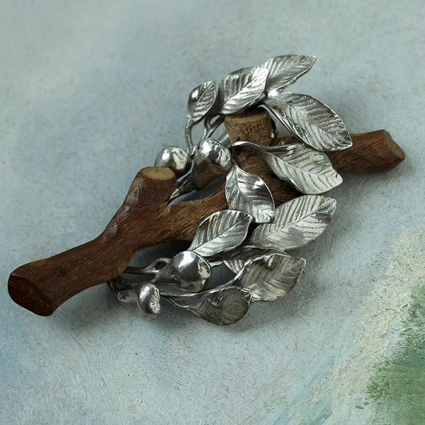 Vintage Naturalist Wood and Silver Tree Brooch
