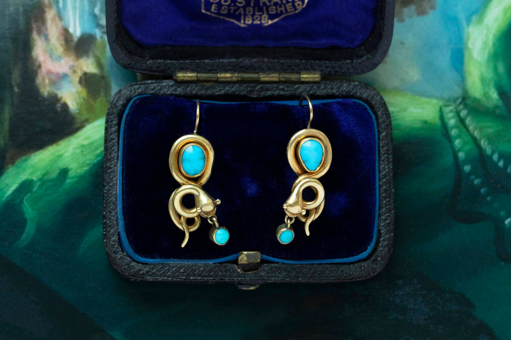 Victorian Turquoise Gold Snake Earrings