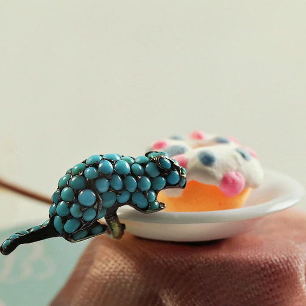 Late Victorian Pavé Turquoise Mouse Stick Pin