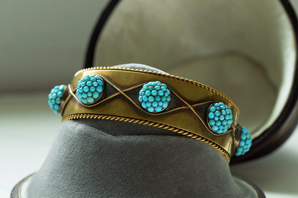 Victorian Gold and Pavé Turquoise Bangle