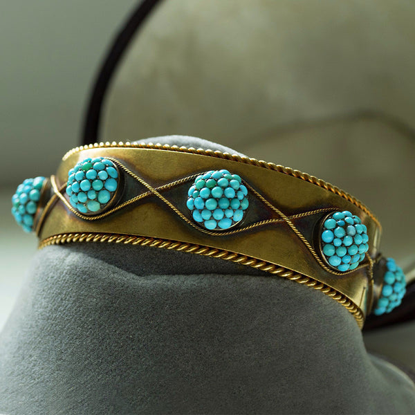 Victorian Gold and Pavé Turquoise Bangle 