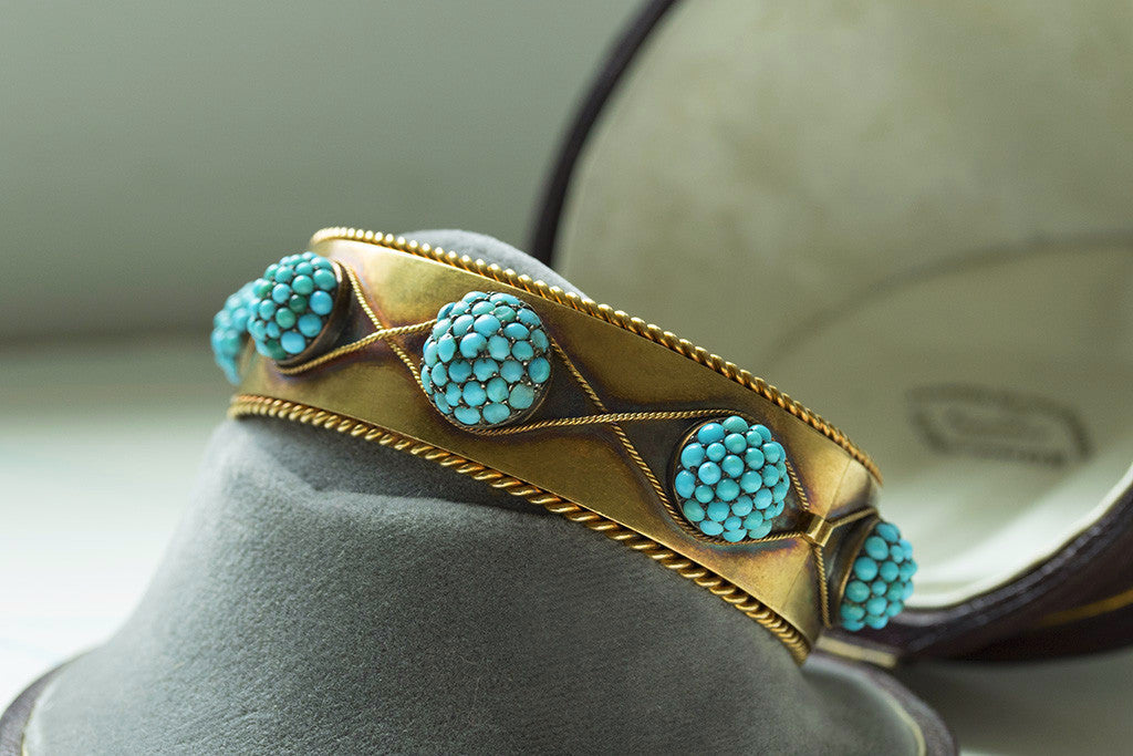 Victorian Gold and Pavé Turquoise Bangle 