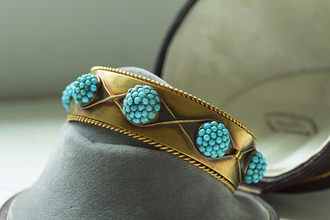 Victorian Gold and Pavé Turquoise Bangle 