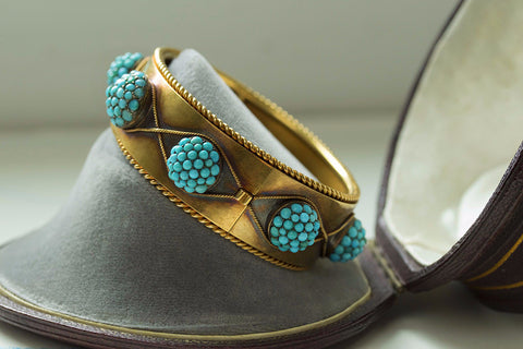 Victorian Gold and Pavé Turquoise Bangle 
