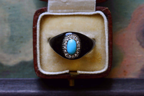 Black Enamel, Turquoise and Diamond Ring