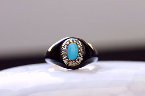 Black Enamel, Turquoise and Diamond Ring