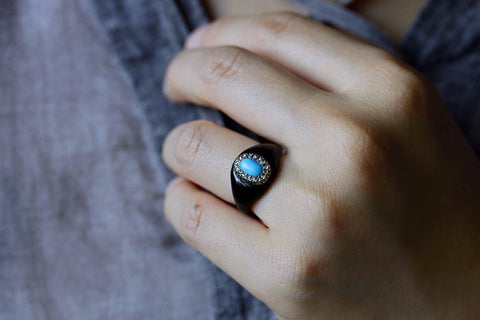 Black Enamel, Turquoise and Diamond Ring