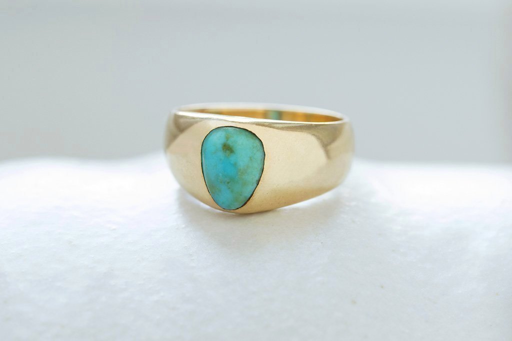 Late 19th Century Turquoise Cabochon Wide Gold Band