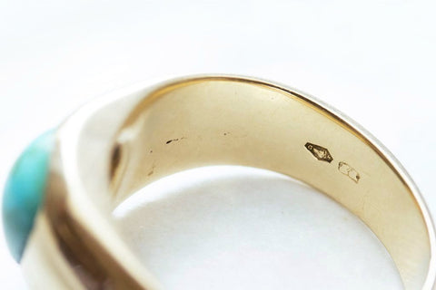Late 19th Century Turquoise Cabochon Wide Gold Band