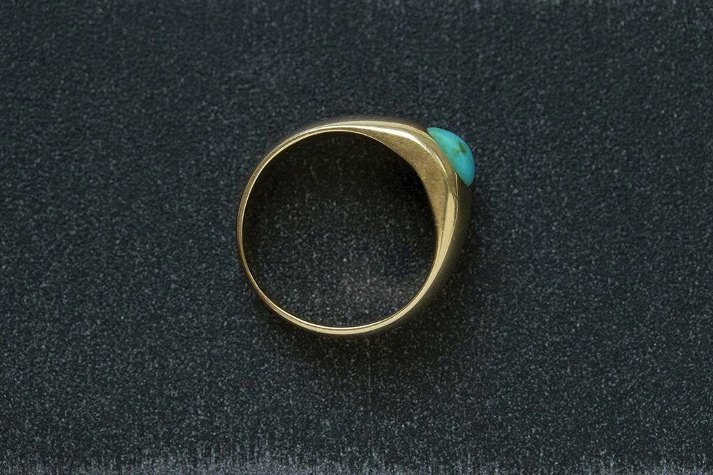 Late 19th Century Turquoise Cabochon Wide Gold Band