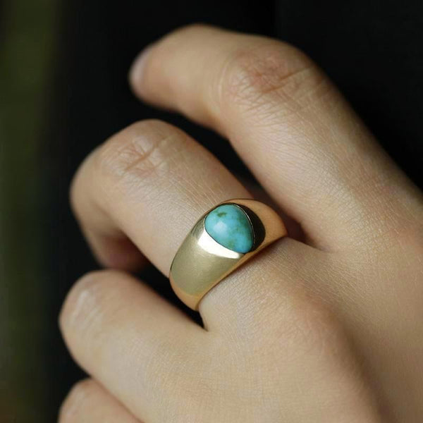 Late 19th Century Turquoise Cabochon Wide Gold Band