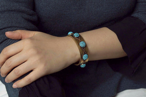 Victorian Gold and Pavé Turquoise Bangle 