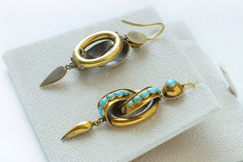 Victorian Gold Knot & Turquoise Drop Earrings