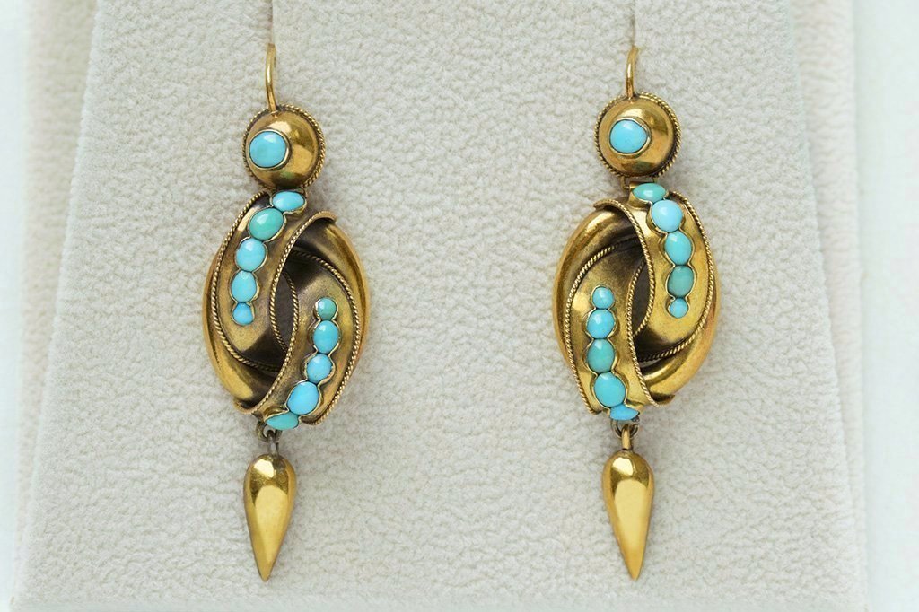 Victorian Gold Knot & Turquoise Drop Earrings