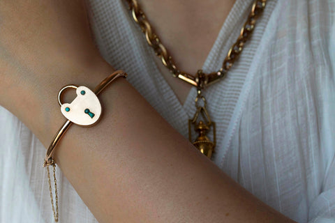 Victorian Turquoise and Gold Padlock Bangle