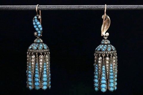 Victorian Turquoise and Pearl Tassel Earrings