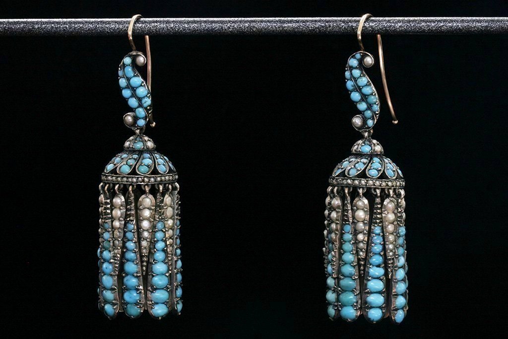 Victorian Turquoise and Pearl Tassel Earrings