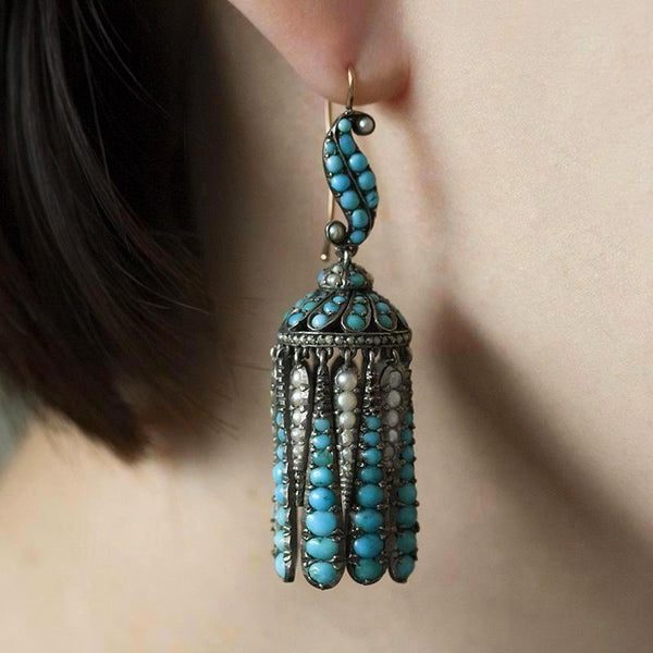 Victorian Turquoise and Pearl Tassel Earrings