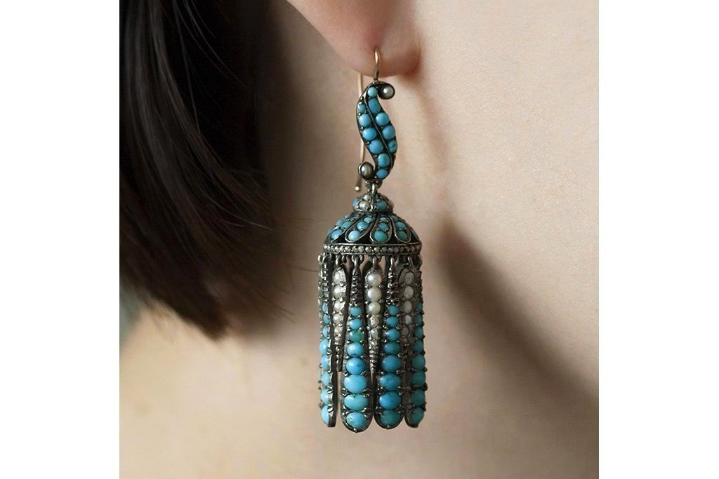 Victorian Turquoise and Pearl Tassel Earrings