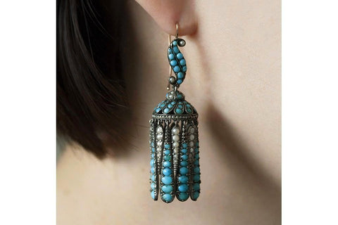 Victorian Turquoise and Pearl Tassel Earrings