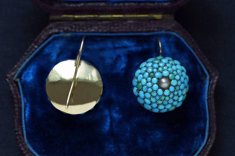 Victorian Pavé Turquoise and Pearl Dome Earrings