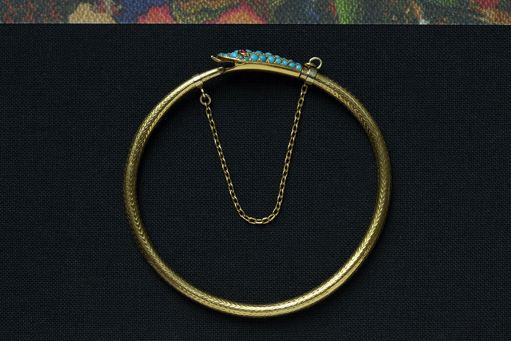 Victorian Turquoise and Gold Snake Bracelet