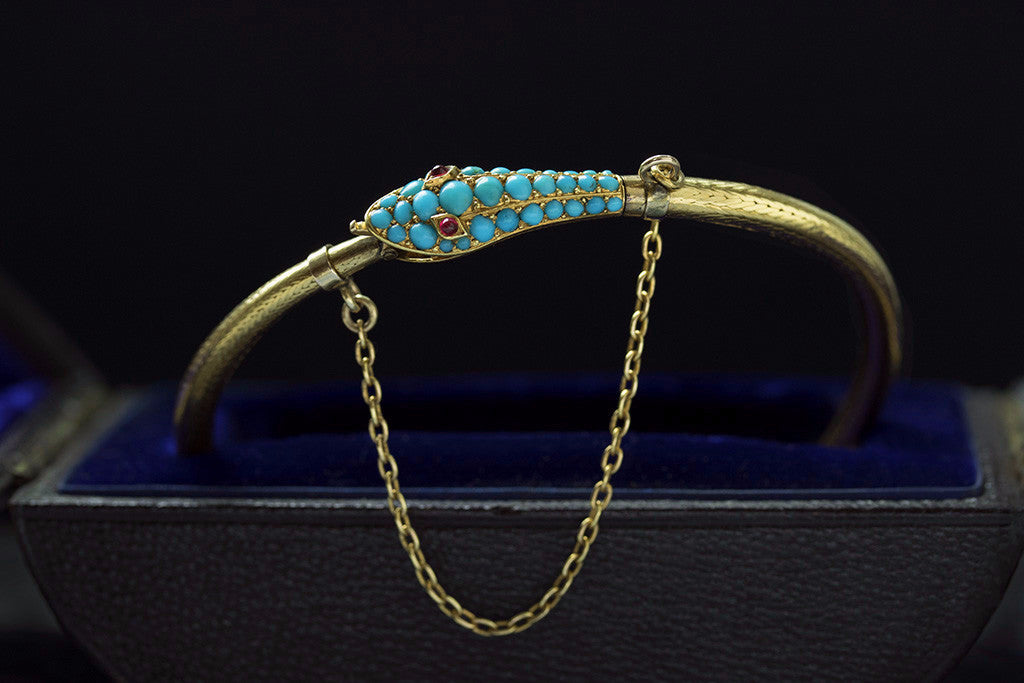 LAELIUS Antiques – Victorian Turquoise and Gold Snake Bracelet