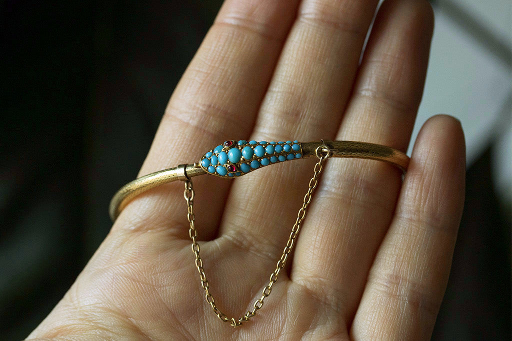 Victorian Turquoise and Gold Snake Bracelet