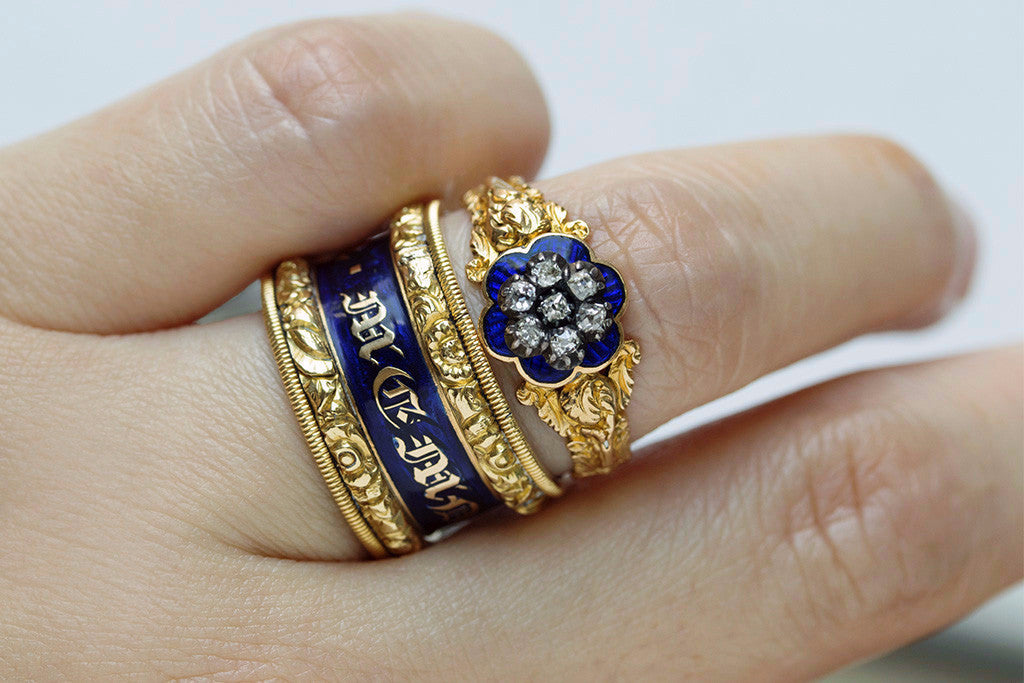 Wide Georgian Blue Enamel Memorial Ring